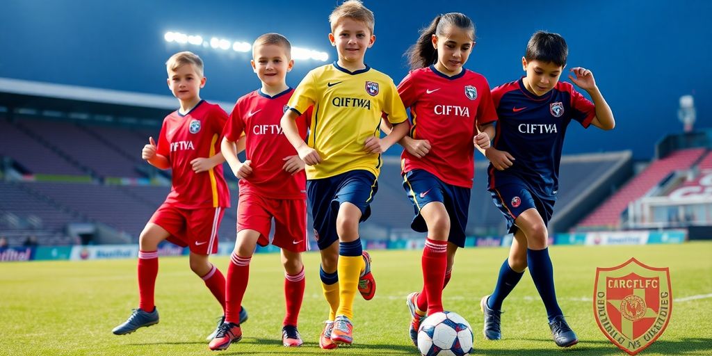 Fünf talentierte FC-Jugendspieler auf dem Spielfeld.